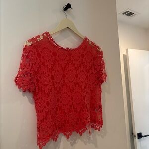 Coral Lace Front Crop Top